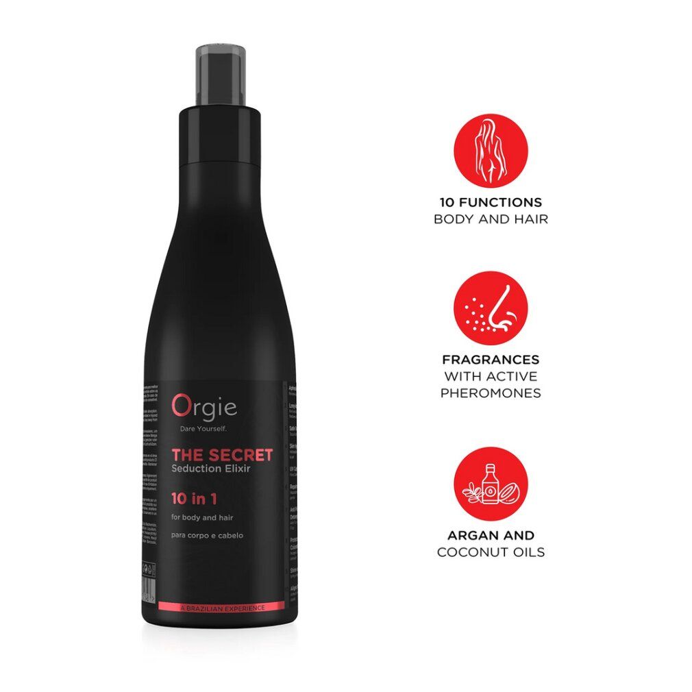 Schwarze Flasche Orgie The Secret Seduction Elixir, 10 Funktionen, mit Pheromonen.