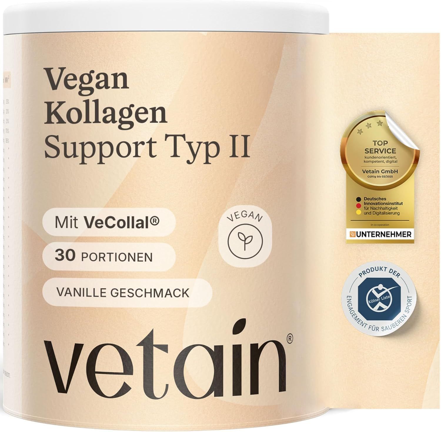 Vetain Vegan Kollagen Pulver - VeCollal®, Vitamin C, Kurkuma, Zink & Biotin Für Knochen Gelenke 300 g