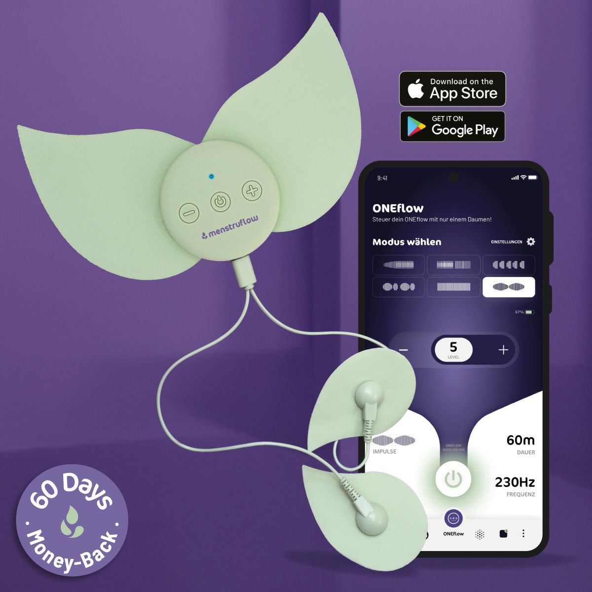 menstruflow ONEflow TENS-Gerät gegen Regelschmerzen + kostenlose App