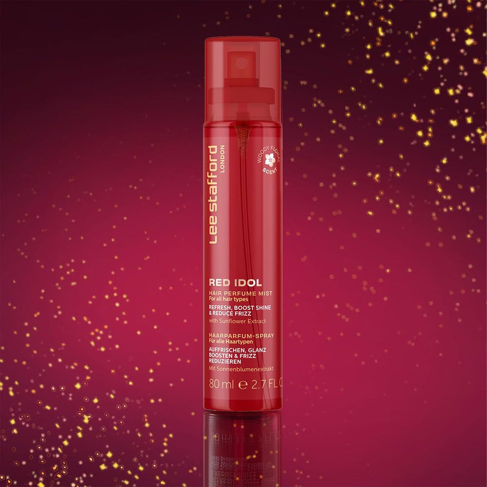 Rote Haarsprayflasche 'Red Idol' von Lee Stafford mit Zerstäuber. 80ml.