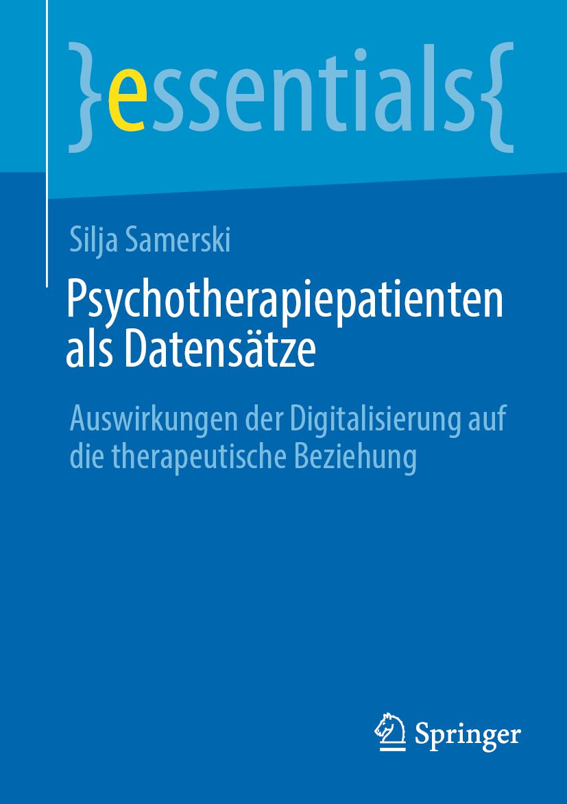 Buchcover: Psychotherapiepatienten als Datensätze. Autorin: Silja Samerski. Verlag: Springer. Titel in weißer Schrift auf blauem Hintergrund.