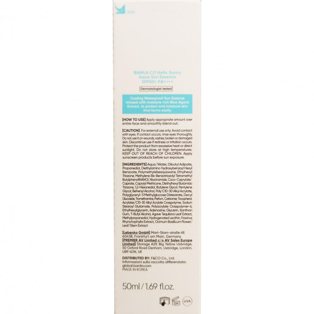 Sonnenschutz-Essenz mit Aqua-Sonnenschutz, LSF 50+ PA++++. Enthält Blaue-Bohnen-Extrakt. 50ml/1,69 fl.oz.