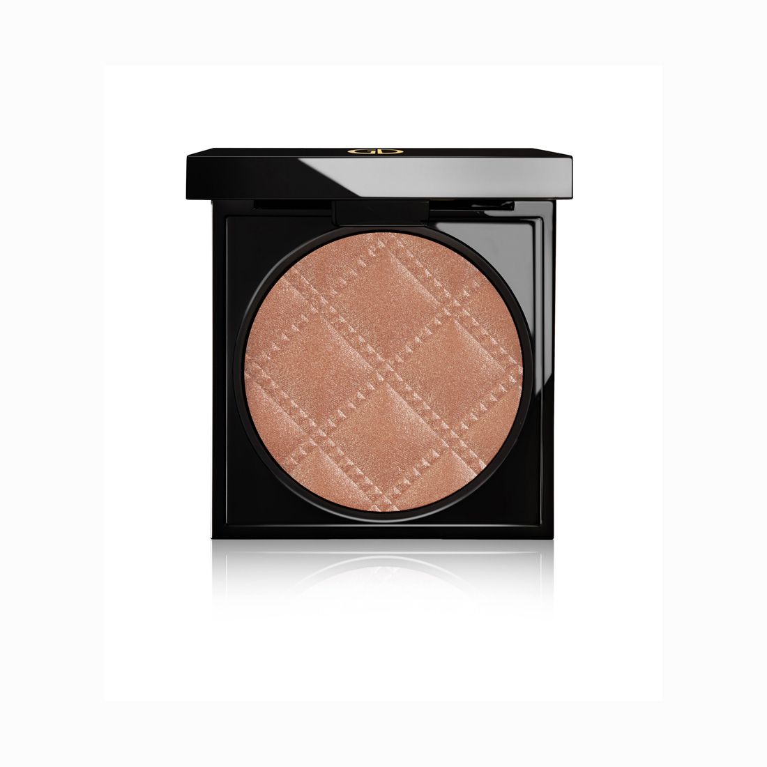 Bronzing Powder in quadratischer, schwarzer Kompaktverpackung. Der Puder hat eine runde Form mit geprägtem Rautenmuster.