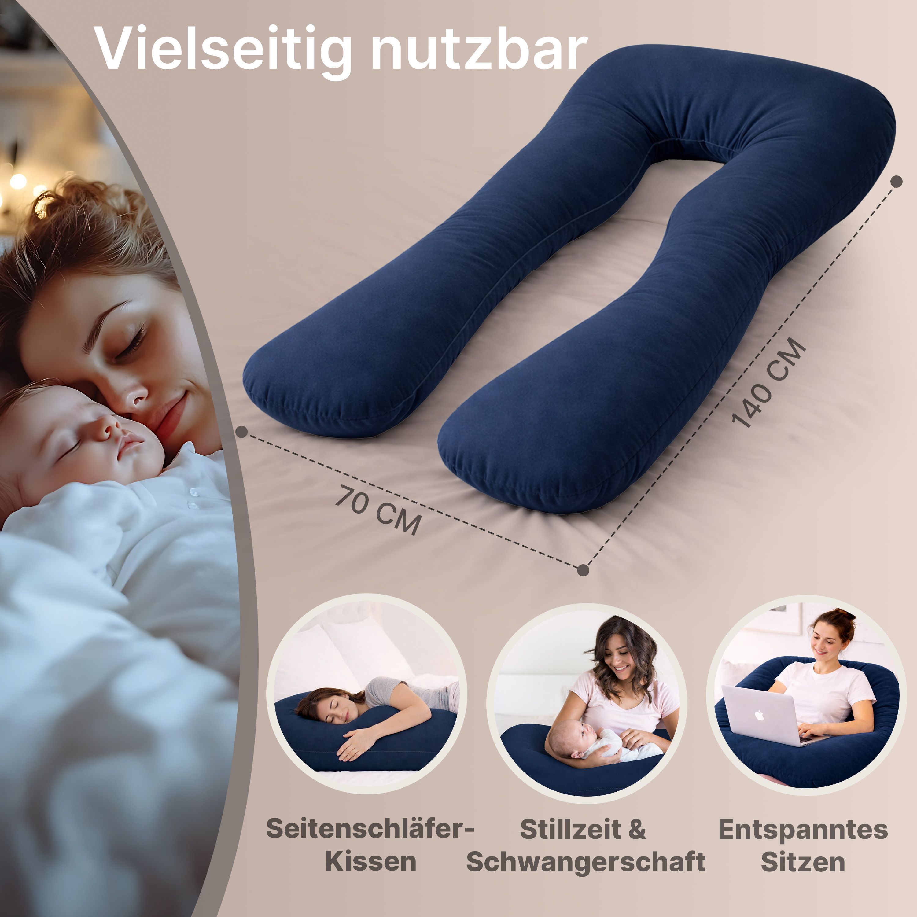 Multifunktions-Körperkissen mit Schlafmaske, Blau