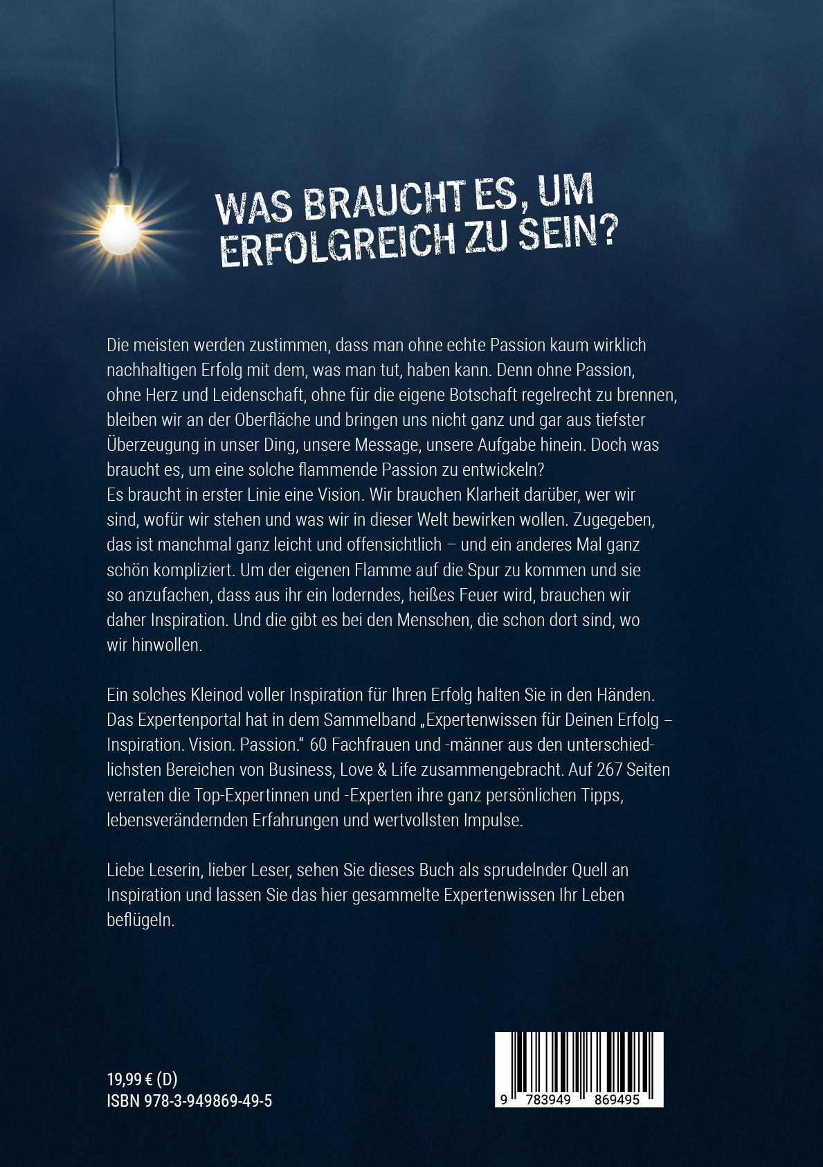 Buchrücken: "Expertenwissen für deinen Erfolg". Text, Preis, ISBN. Hintergrund: Text auf weißem Grund.
