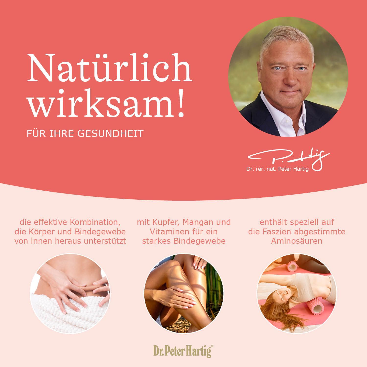Werbeplakat mit dem Portrait eines Mannes. Text: Natürlich wirksam! Für Ihre Gesundheit. Darunter Abbildungen.