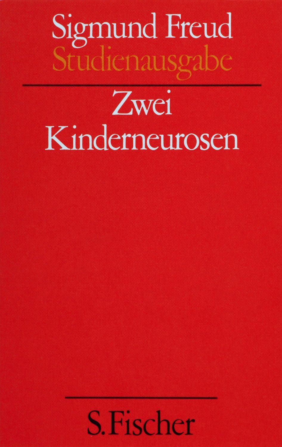 Buchcover. Titel: Zwei Kinderneurosen. Autor: Sigmund Freud. Verlag: S. Fischer. Roter Hintergrund mit weißer Schrift.