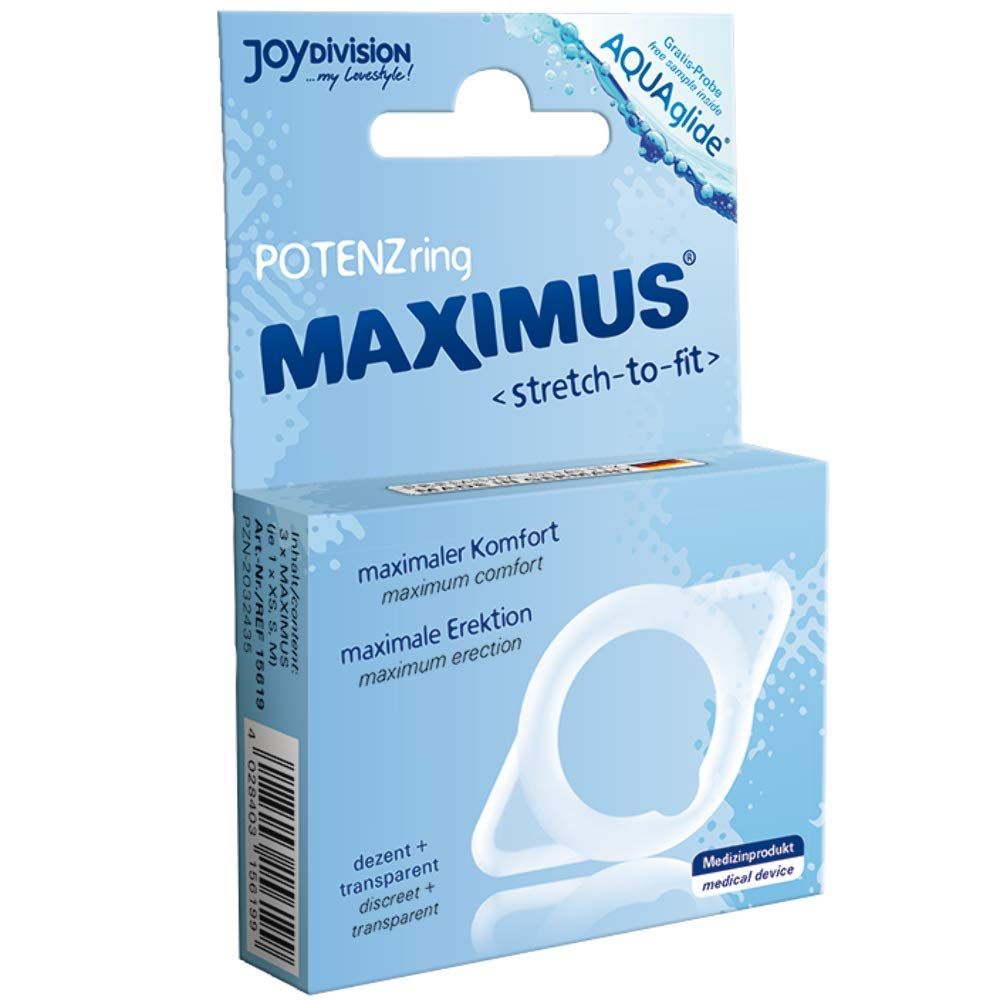 Verpackung des Joydivision MAXIMUS Potenzrings, Größe S, medizinischer Artikel.
