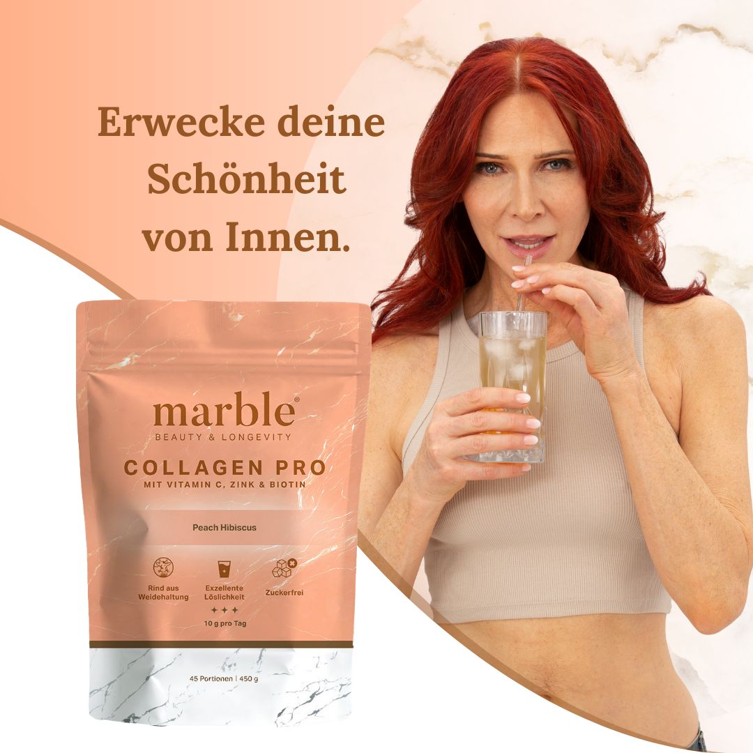 marble© Collagen Pro – Peach Hibiscus | Reines Weidekollagen mit Vitamin C, Zink & Biotin