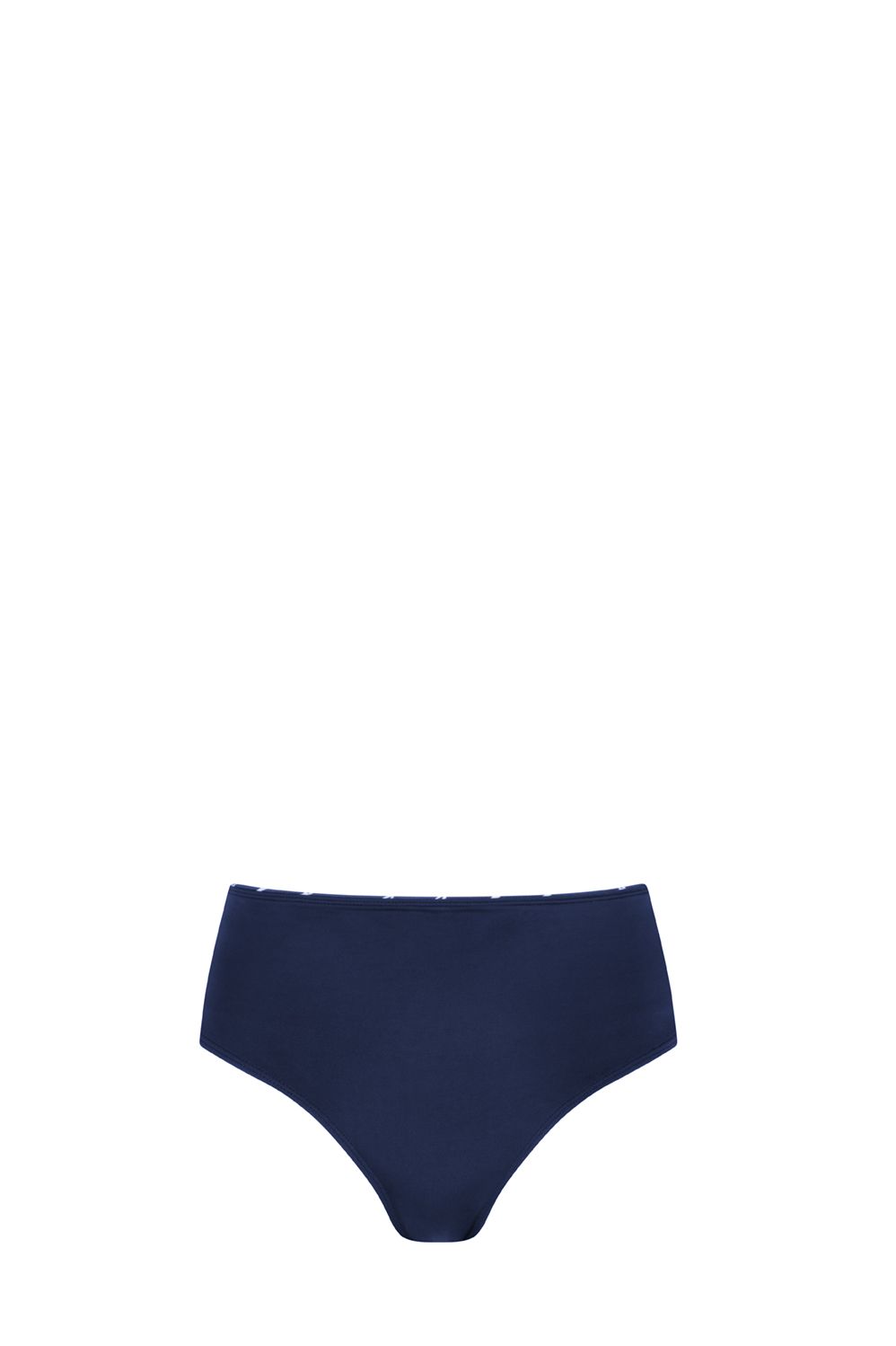 Dunkelblaue Badepanty. Blick von hinten, Produkt freigestellt.