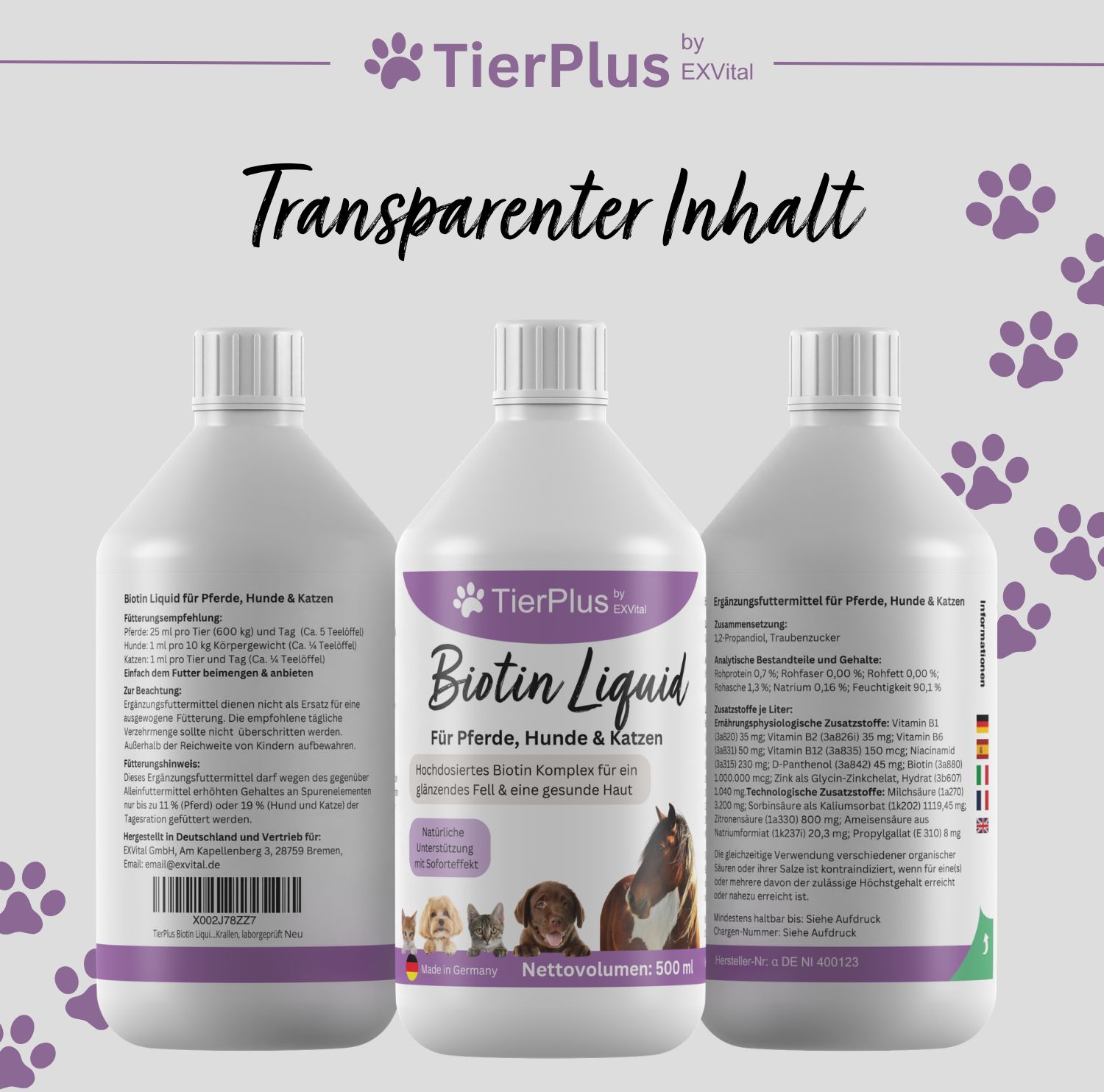 EXVital® TierPlus Biotin Liquid für Pferde, Hunde & Katzen