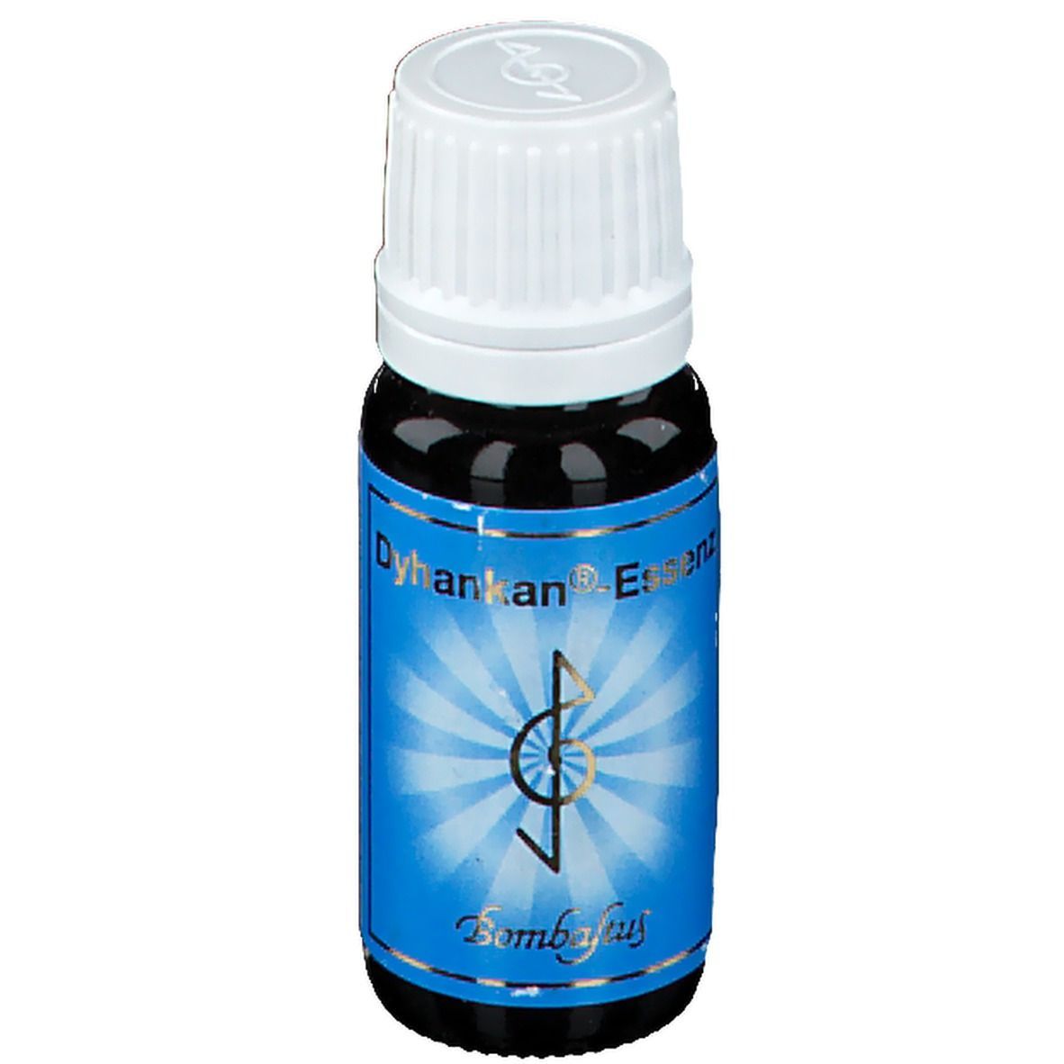 Braune Glasflasche mit weißem Deckel. Blaues Etikett mit Produktnamen und Logo. "Bombastus" am unteren Rand.