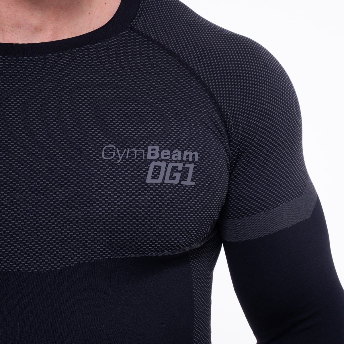 GymBeam OG1 Seamless Long Sleeve Herren Slim-Fit-T-Shirt Black/Grey