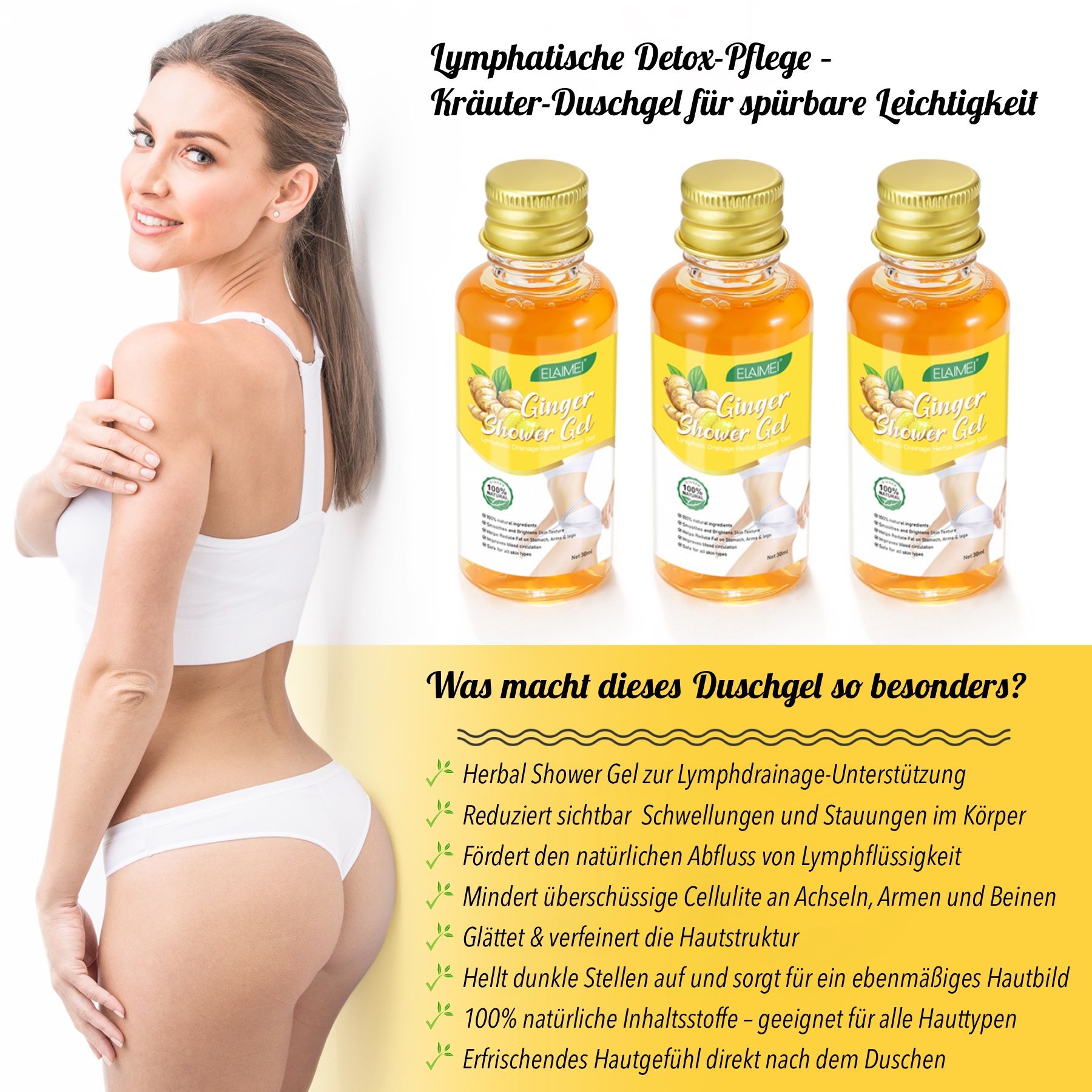 P-Beauty Ingwer Duschgel für Lymphdrainage und Körperpflege mit Rosmarin