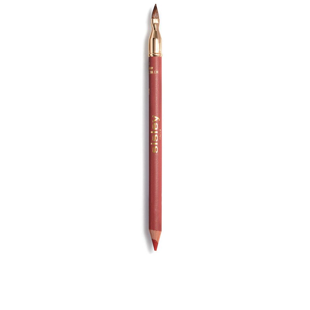 Sisley Phyto-Lèvres Perfect Lipliner. Rosa Lipliner mit goldener Kappe und Pinsel. Auf weißem Hintergrund.