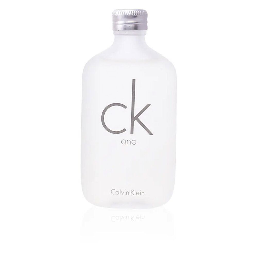Flakon von Calvin Klein ck one Eau de Toilette. Flakon mit silbernem Verschluss. Logo auf dem Flakon.