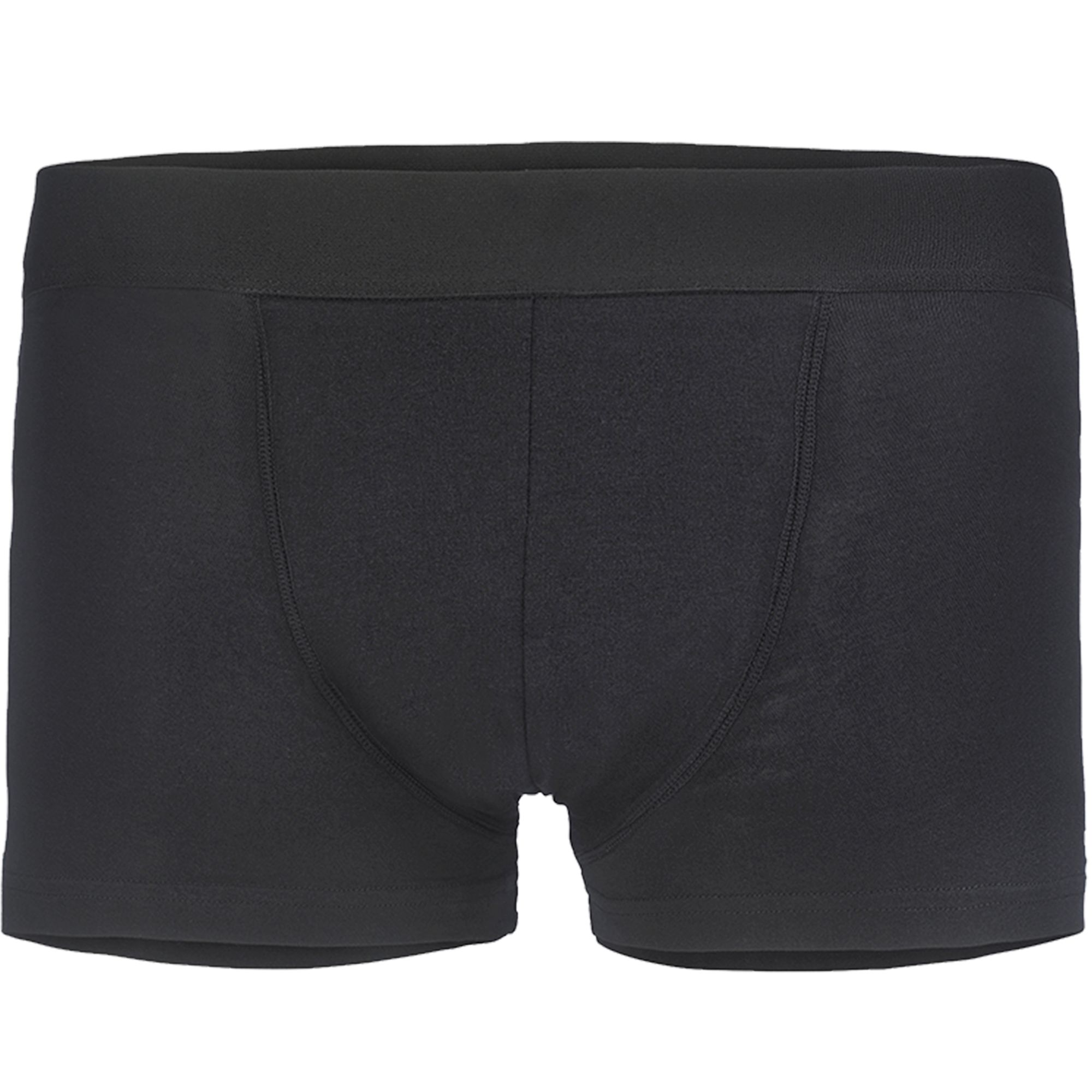 Schwarze Inkontinenz-Boxershorts. Blick von vorne. Elastischer Bund, Beinabschlüsse. Aus Stoff.