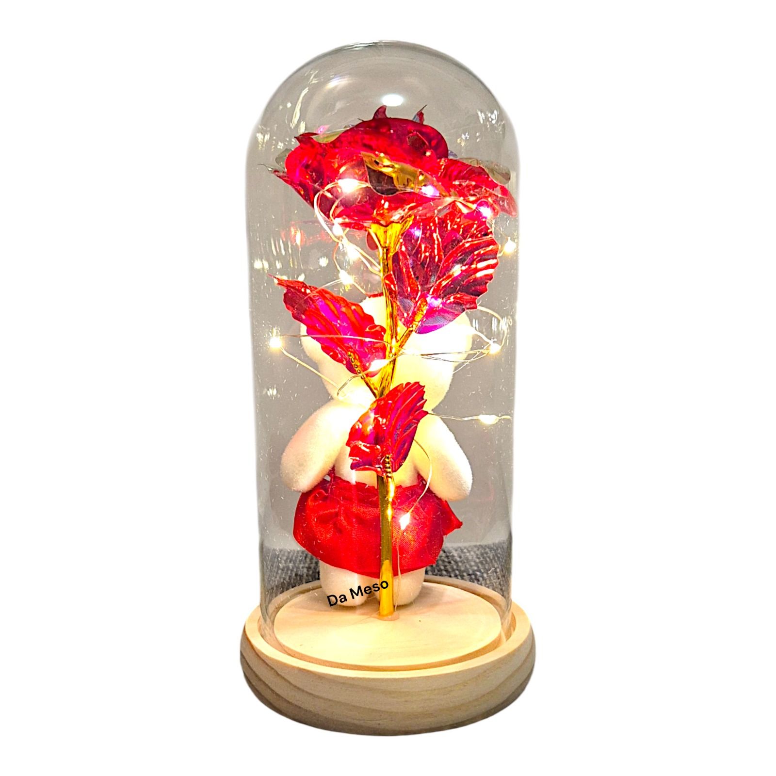 Da Meso Ewige Rose im Glas mit süßem Teddybär Rose Edle Geschenkbox