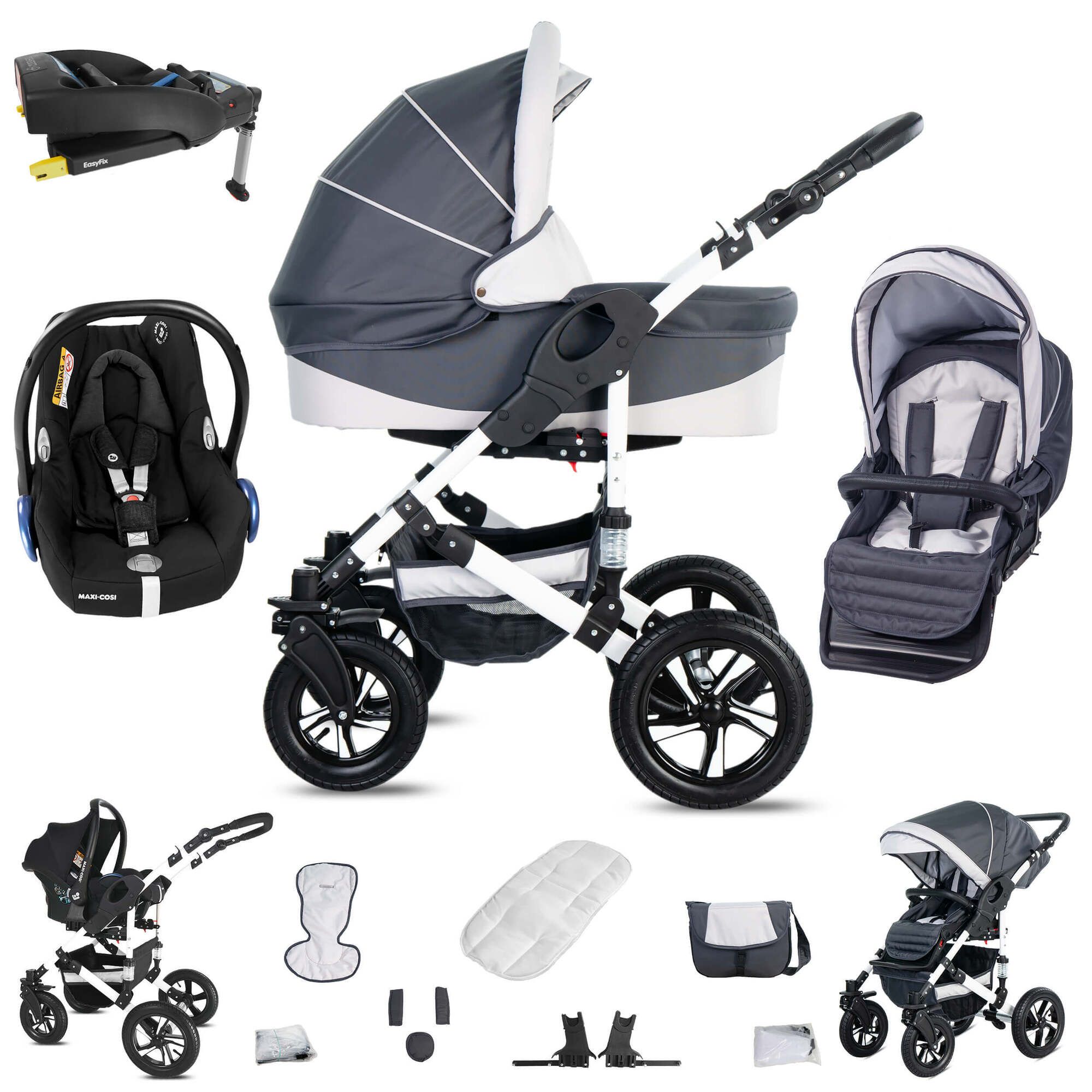 Friedrich Hugo Hamburg 4 in 1 Kinderwagen Set inkl. Maxi Cosi FamilyFix Station Luft Grey White 1 St Shop Apotheke