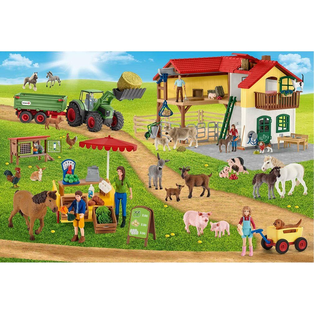 schmidt Puzzle Schleich Bauernhof mit Verkaufsstand 100 Teile + Schleich-Figur
