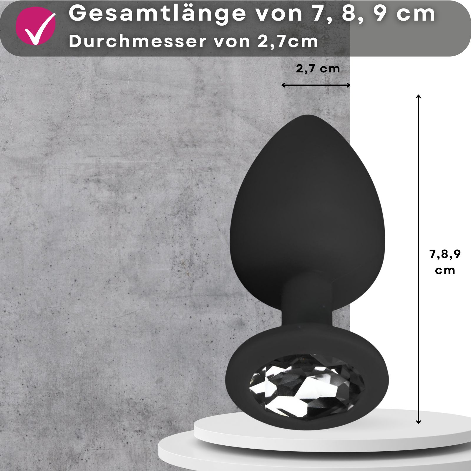 Easytoys - Analplug aus Silikon in Schwarz mit Zierstein - SET