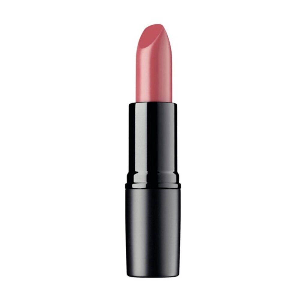 Ein rosafarbener Lippenstift in einem schwarzen Behälter.