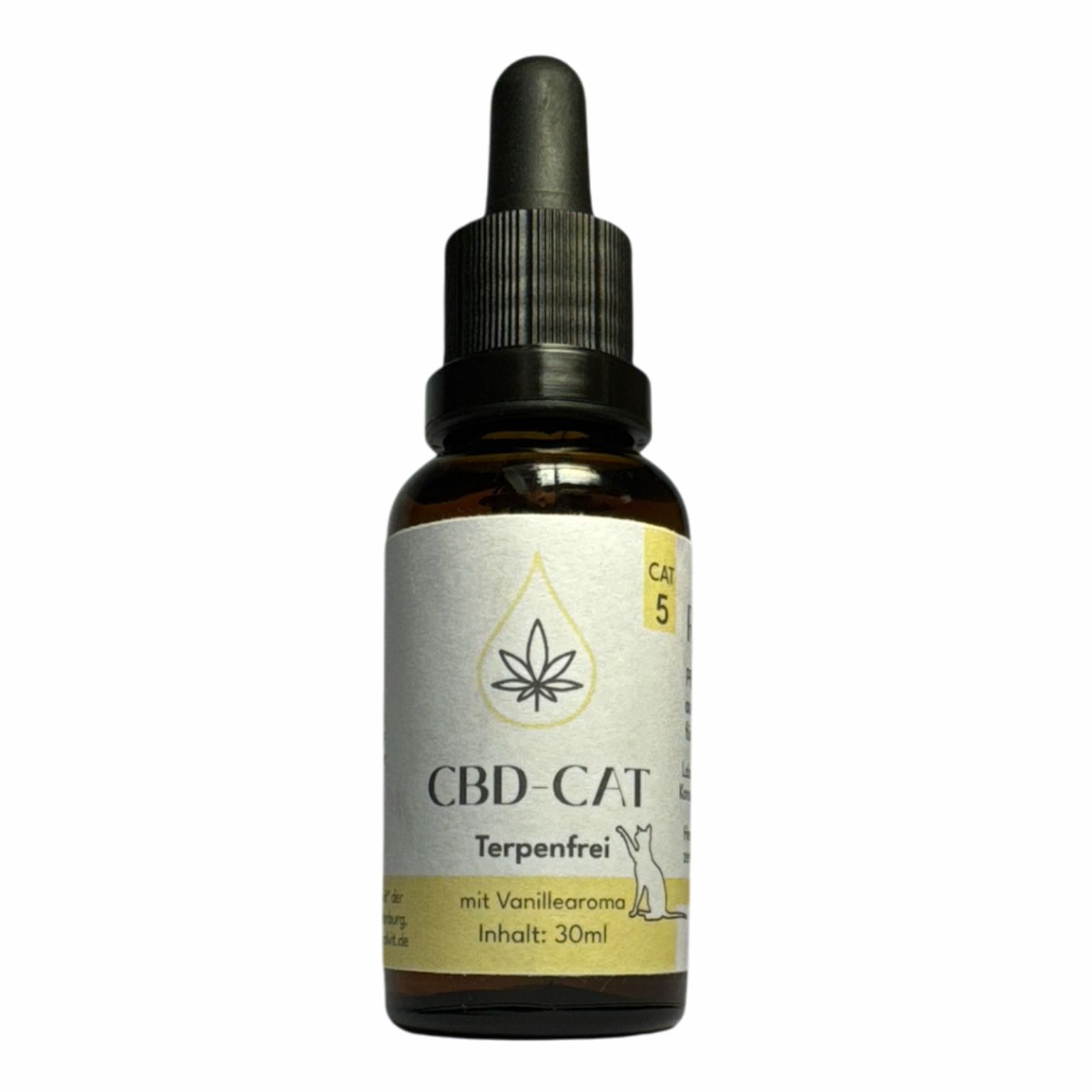 CBD Öl für Katzen, 5% Hanf-Öl-Tropfen - CAT mit Vanillearoma, Terpenfrei in der 30ml Flasche 30 ml