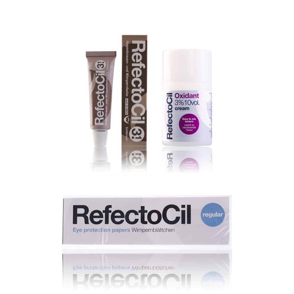 Refectocil Wimpernfarbe lichtbraun 3.1 & Oxidant Creme 3% & Wimpernblättchen Set