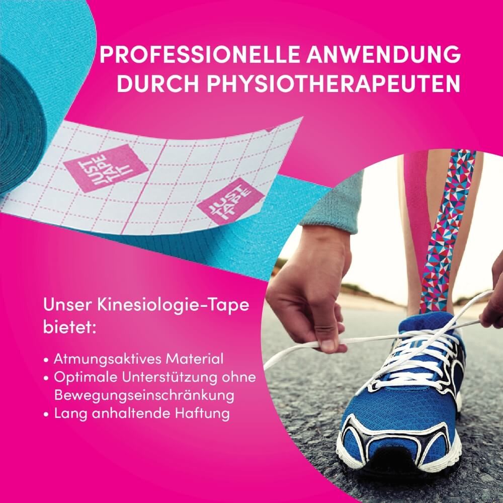 Professionelle Anwendung von Kinesiotape durch Physiotherapeuten mit atmungsaktivem Material.