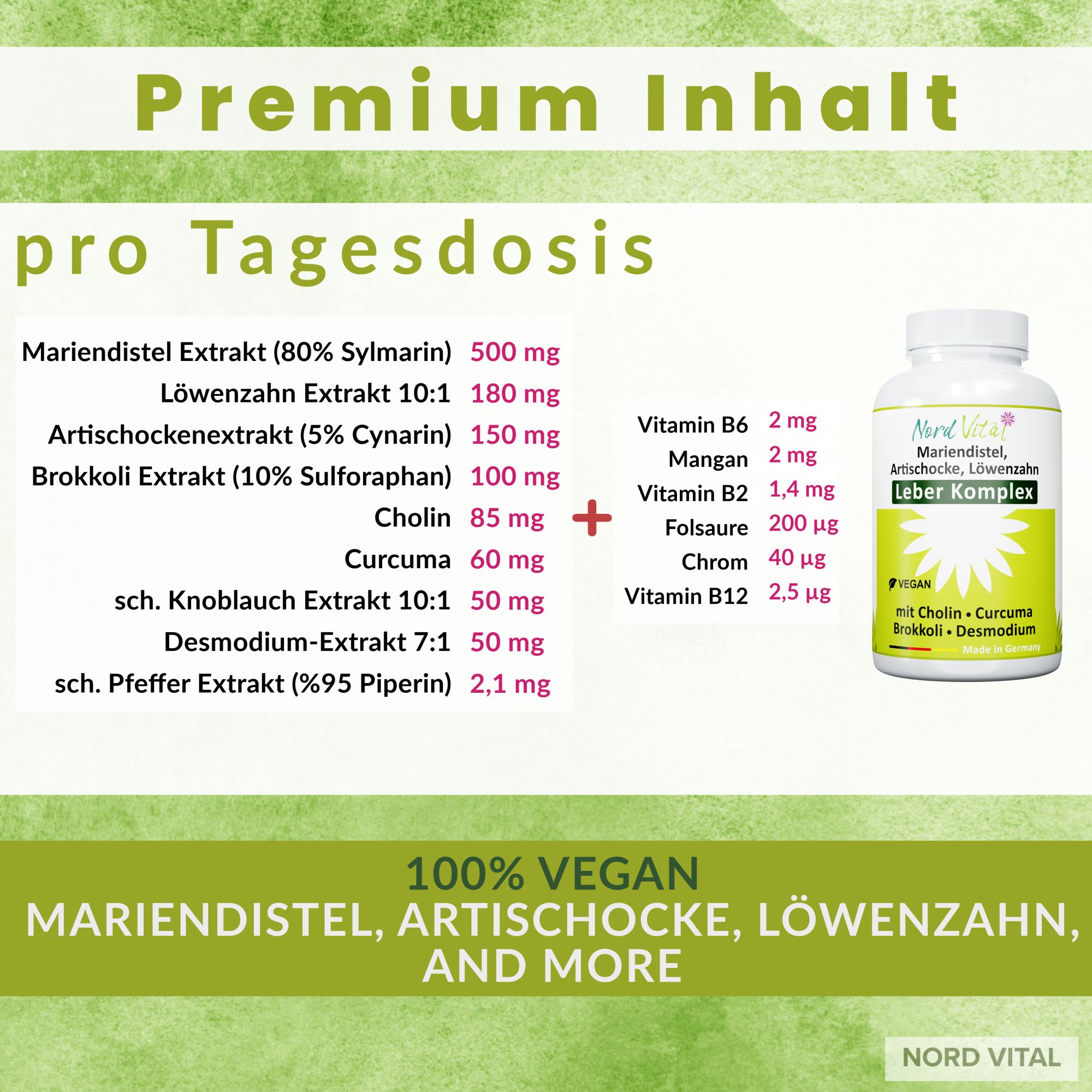 Nord Vital Leber Komplex – 15-in-1 Formel mit Mariendistel- & Artischocken-Extrakt | Made in Germany