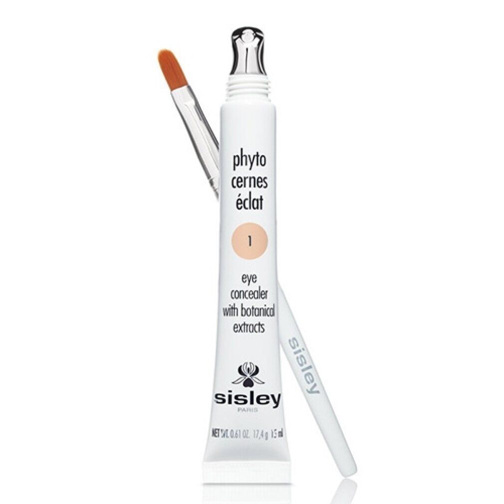 Weißer Tuben-Concealer mit Pinsel. Aufschrift: Phyto Cernes Éclat, 1, Eye Concealer. Marke: Sisley.