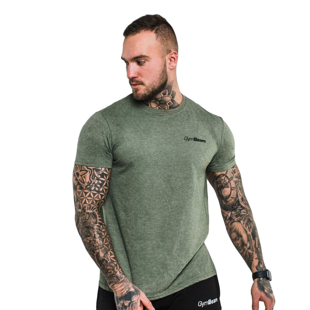 GymBeam T-Shirt Herren Regular Kurzarm Basic Heather Military