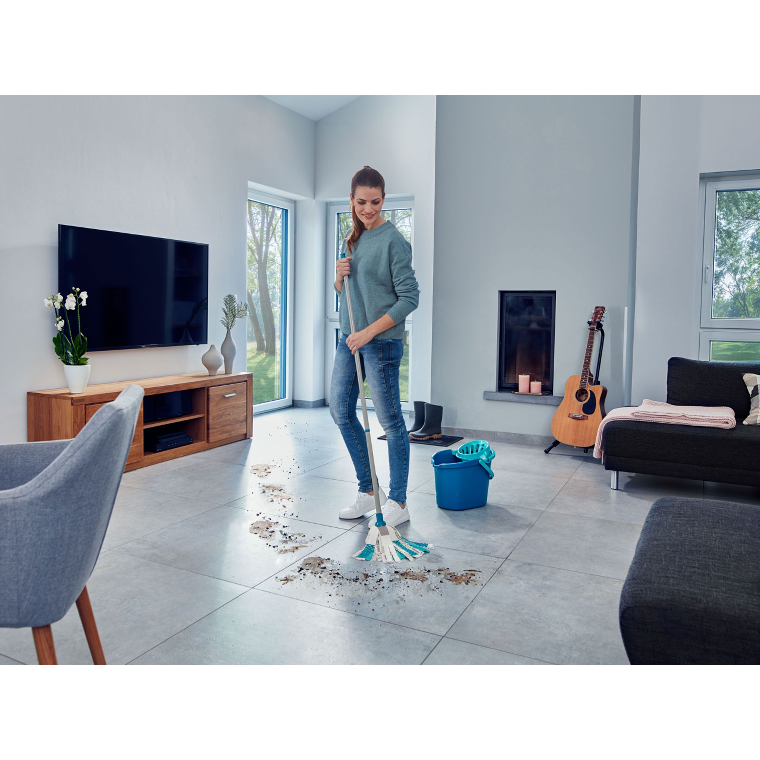 Leifheit Wischmopp Power Mop 3in1, Bodenwischer mit Schraubgewinde, 1.2 Meter