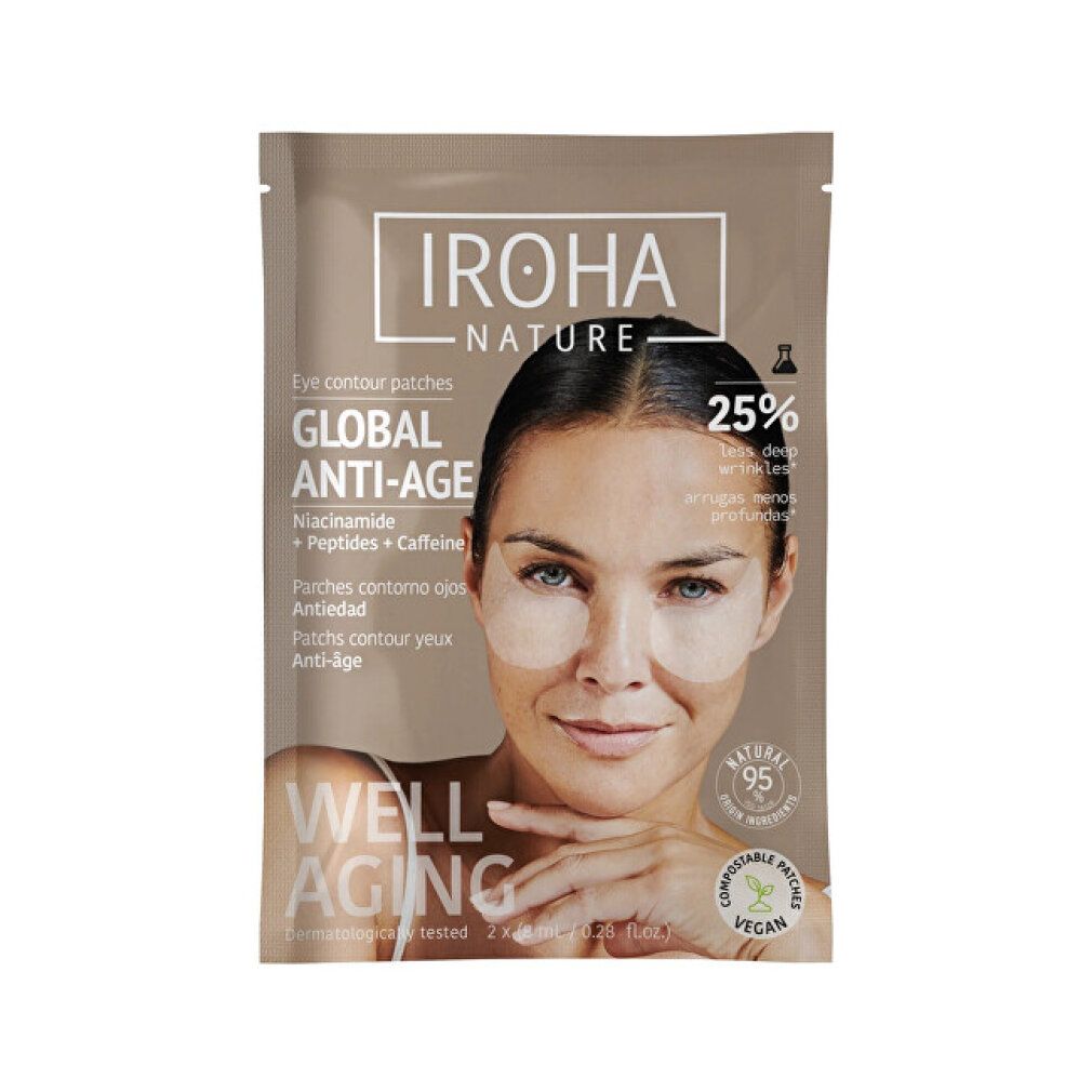 Iroha Nature Global Anti-Age Augenpads, 2 Stück. Mit Niacinamid, Peptiden, Koffein.
