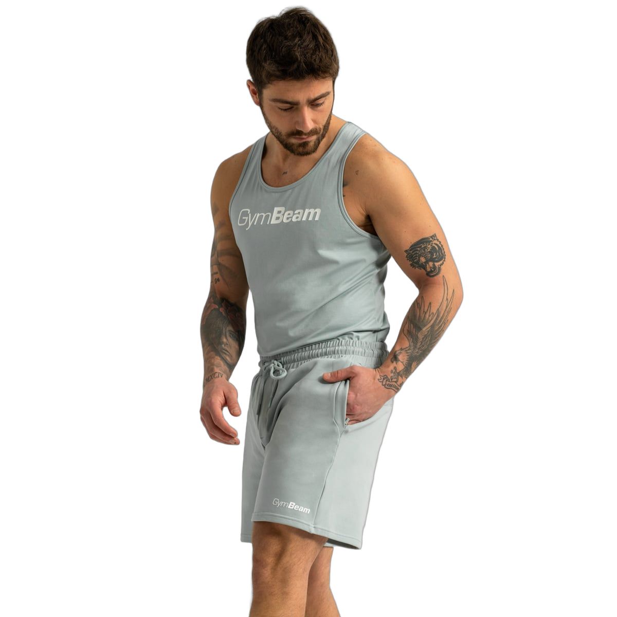 GymBeam Shorts Herren regular mit Kordelzug und Taschen in Eucalypt