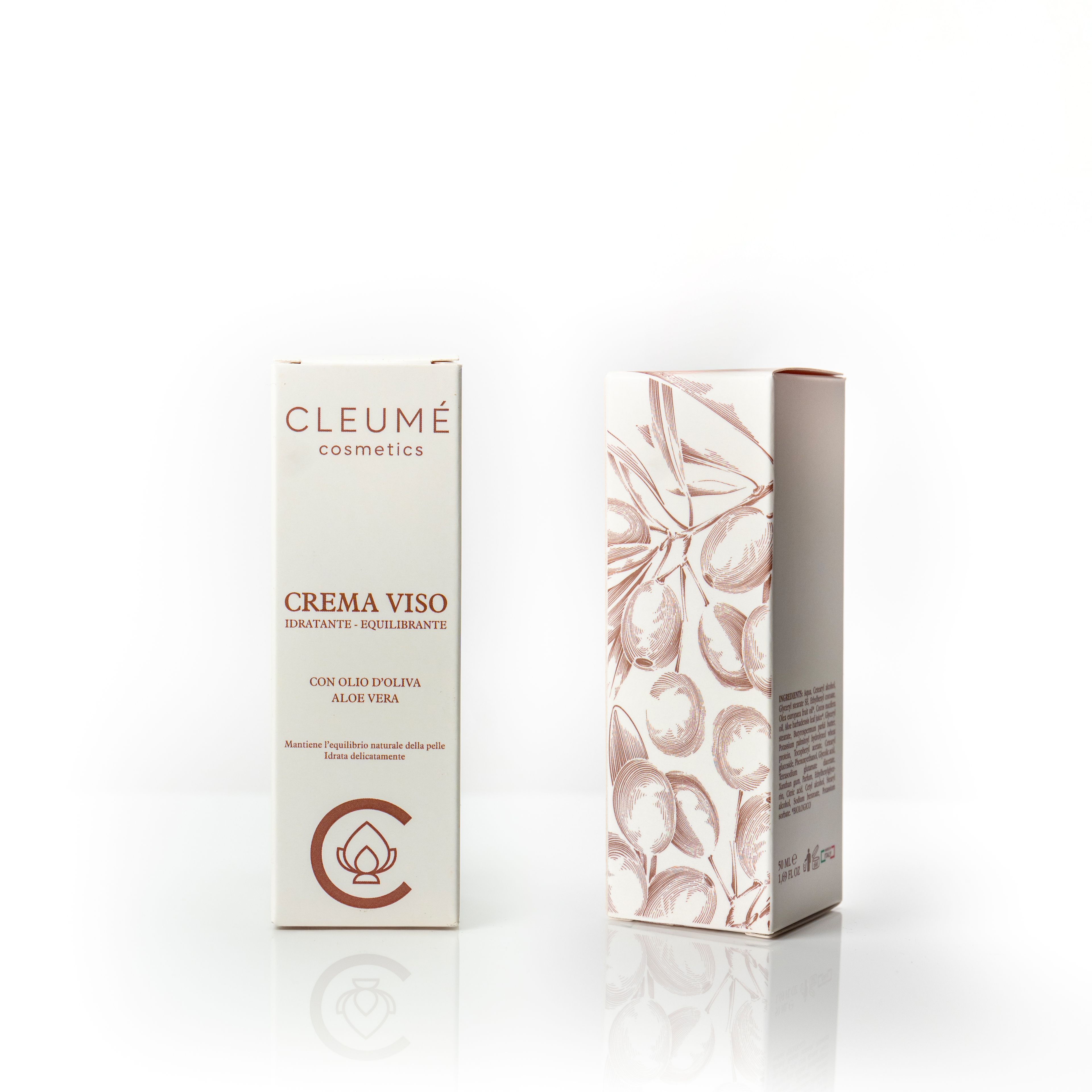 CLEUMÉ COSMETICS Crema Viso Idratante per Pelli Normali e Miste Olio d’oliva e Aloe Vera