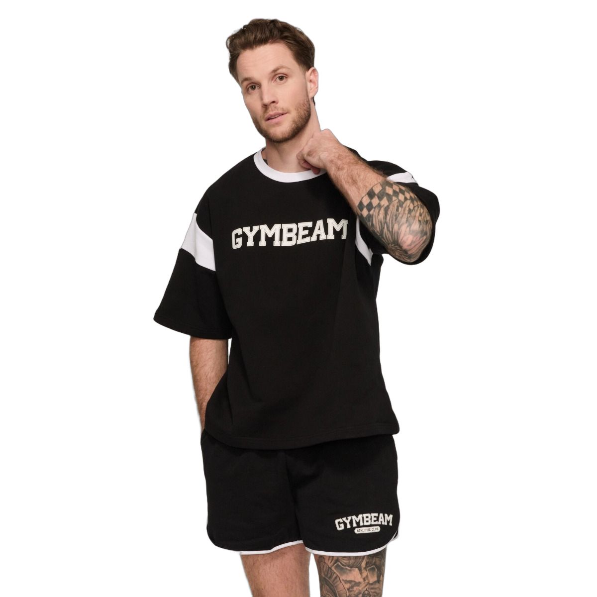 GymBeam T-Shirt Herren Oversized Kurzarm Varsity Schwarz