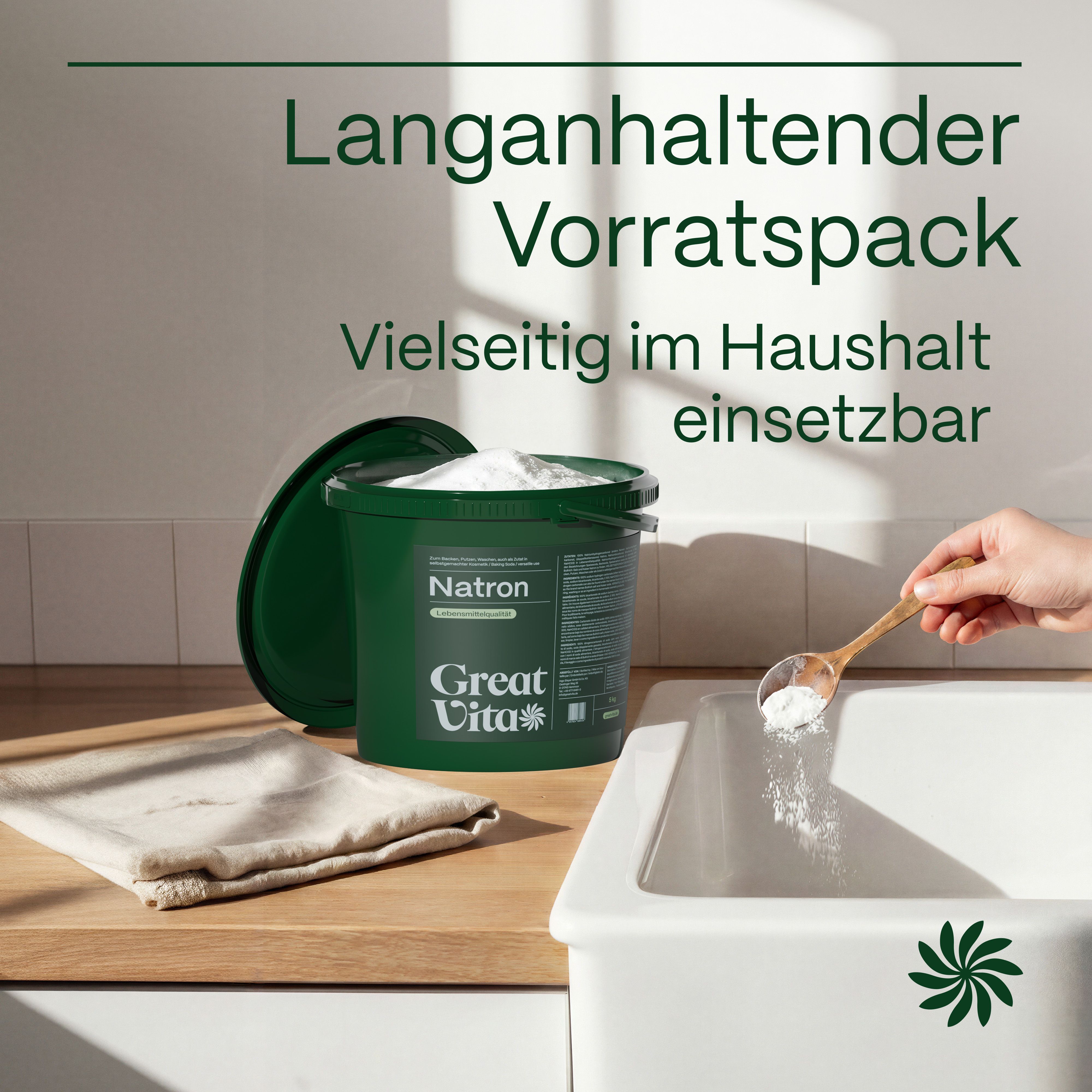 GreatVita Natron Pulver 800g Beutel Lebensmittelqualität - Baking Soda