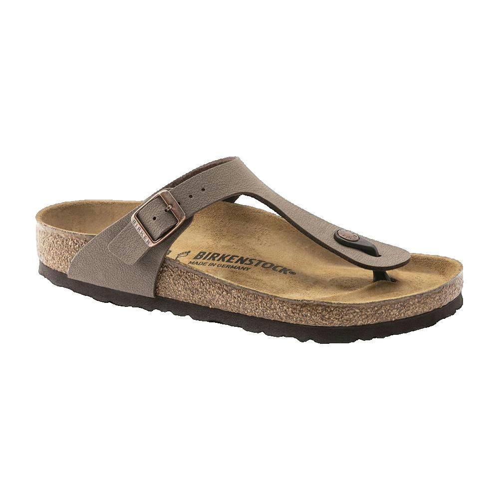 Sandalo Birkenstock Gizeh BS. Marrone, fibbia. Plantare in sughero, cinturino. Marchio visibile.