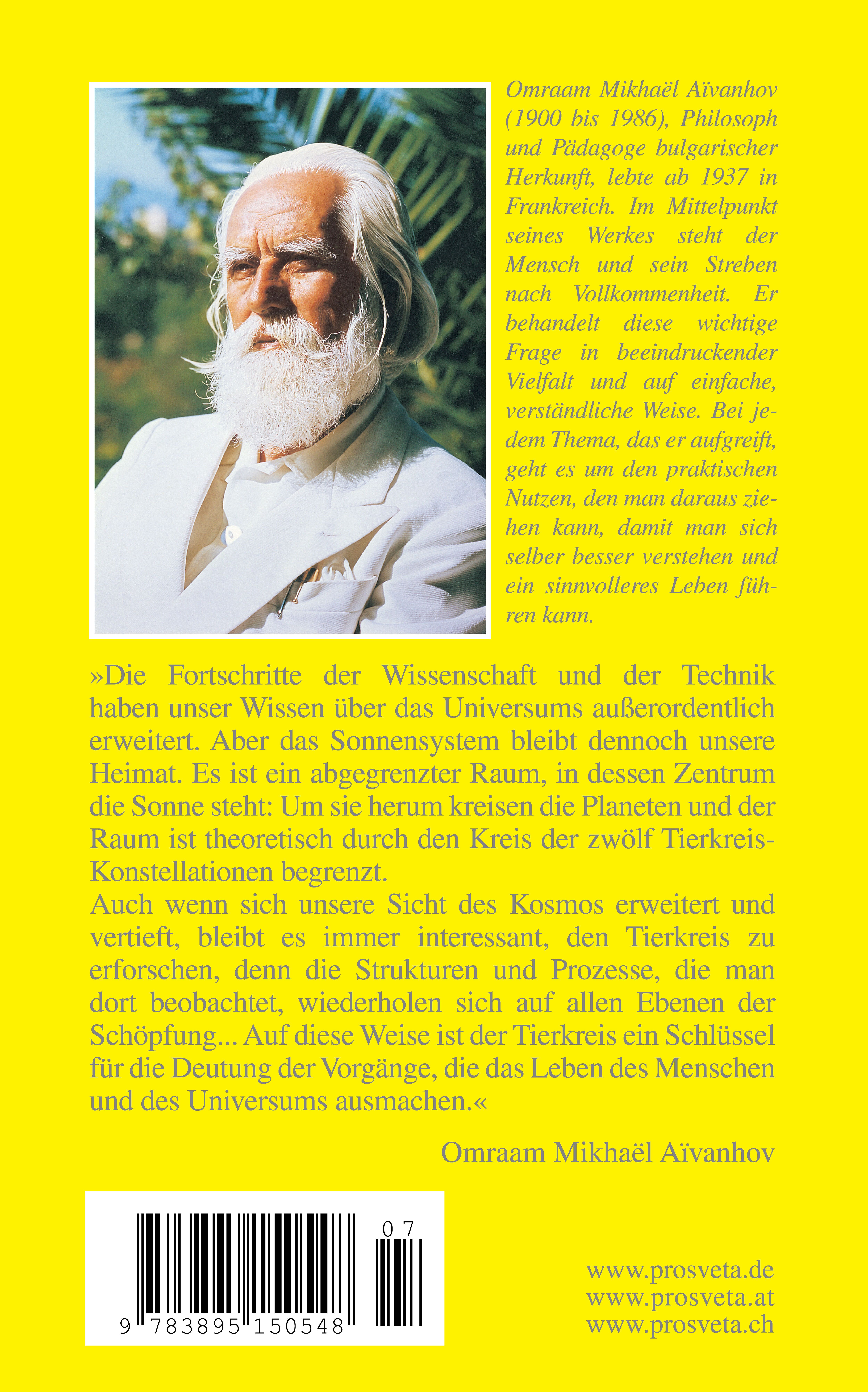 Buchrückseite. Porträt eines Mannes mit Bart. Text in deutscher Sprache. Gelber Hintergrund.