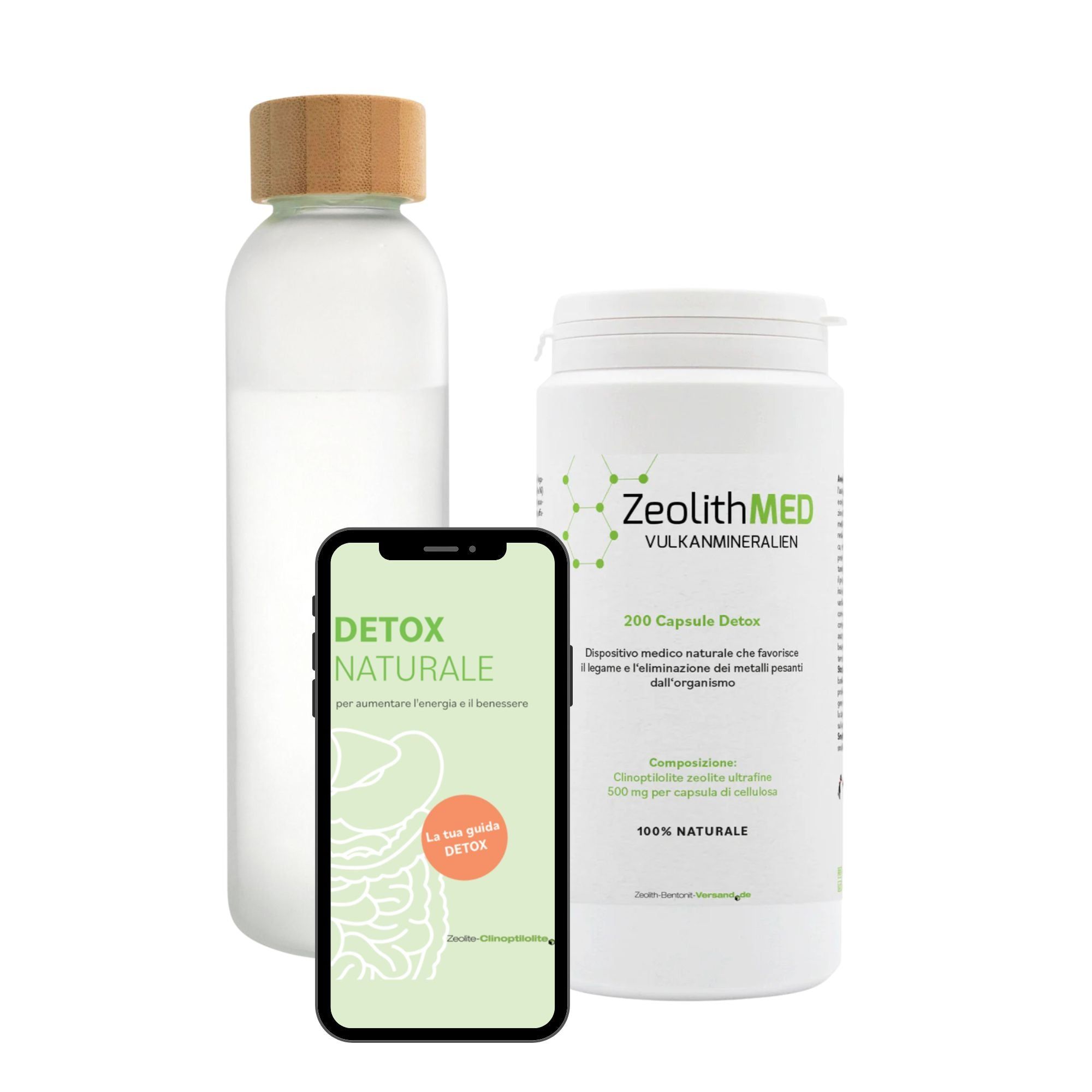 ZeolithMED Set Detox Iniziale: Capsule + Bottiglia Vetro + Guida Detox