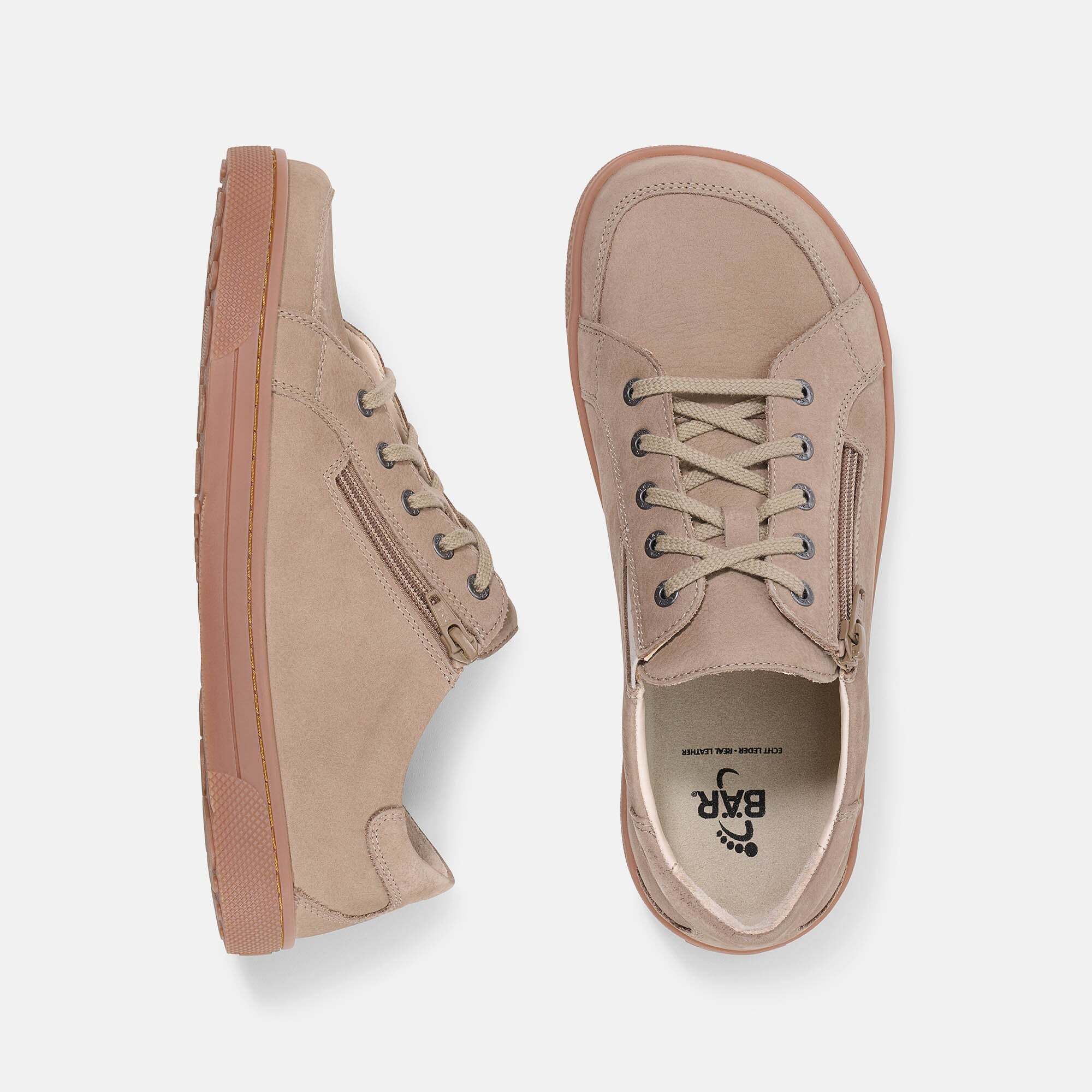 BÄR Schuhe Sven Herren: Oberansicht von linken und rechten beige Schnürern mit Reißverschluss.