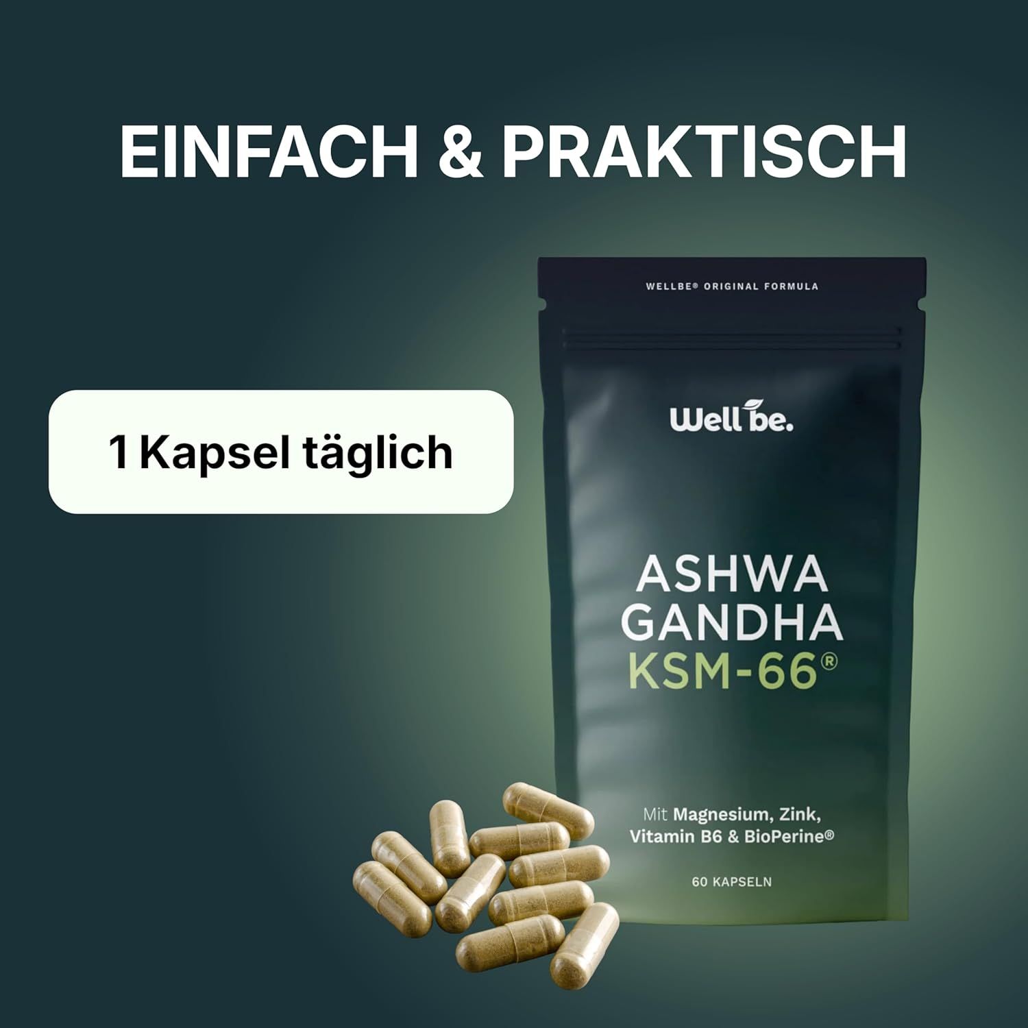 wellbe Ashwagandha KSM-66® – Mit Magnesium, Zink & Vitamin B6