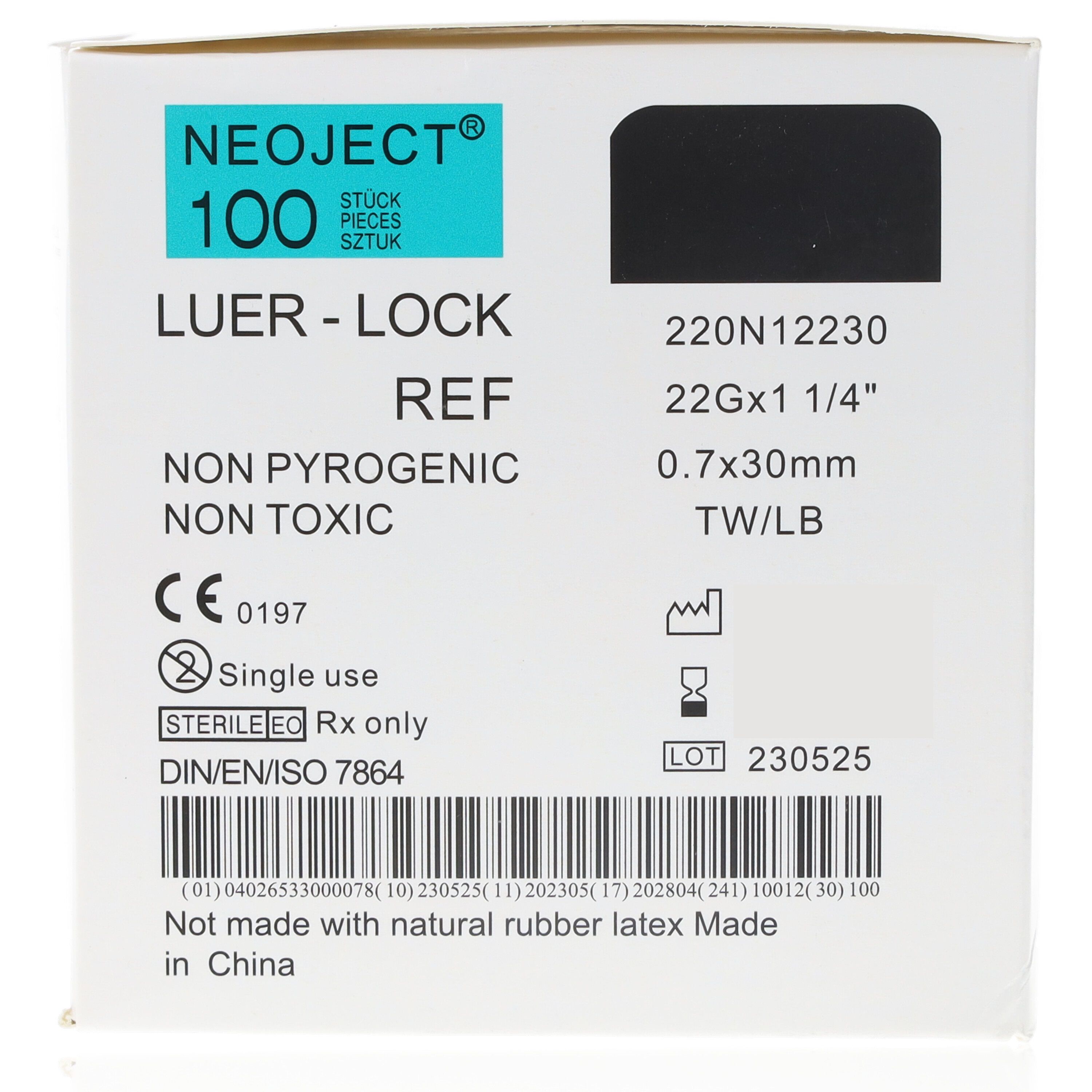 Neoject Kanüle Nr. 12 schwarz 22G 0,70 x 30mm 100 St