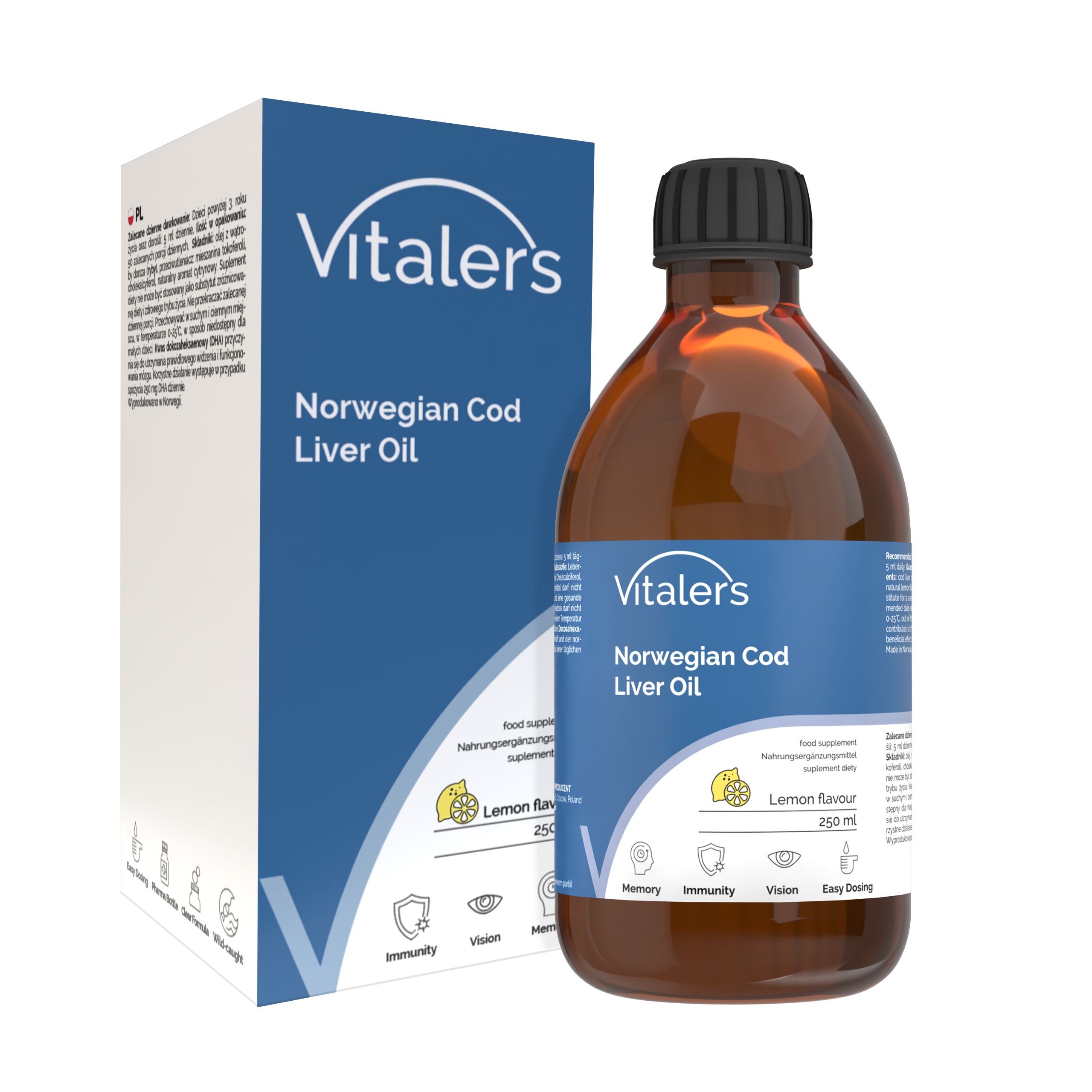Vitaler’s Omega-3 Lebertran, Vitamine D und E, Zitronengeschmack