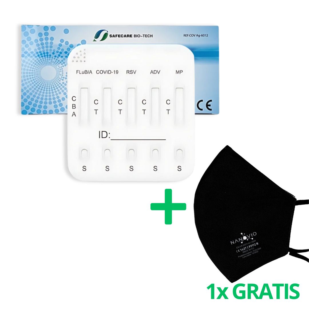 Safecare 6in1 Profitest Corona COVID-19, Grippe A/B, RSV, Adenovirus, Mycoplasma+Gratis Nanovio FFP2