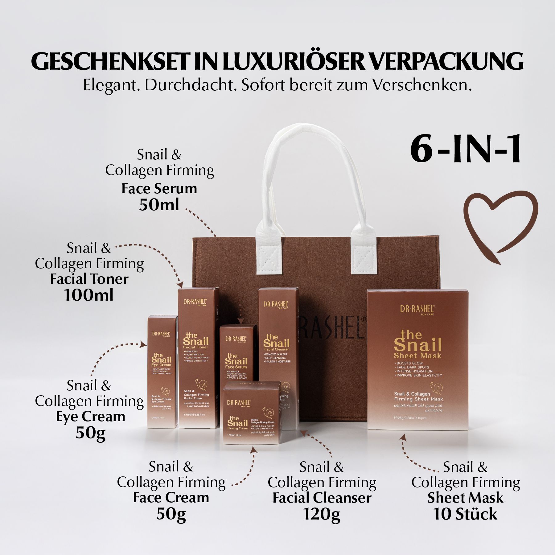 DR RASHEL Gesichtspflege-Set Kollagen Snail Mucin Geschenkbox Serum Cream Cleanser Toner