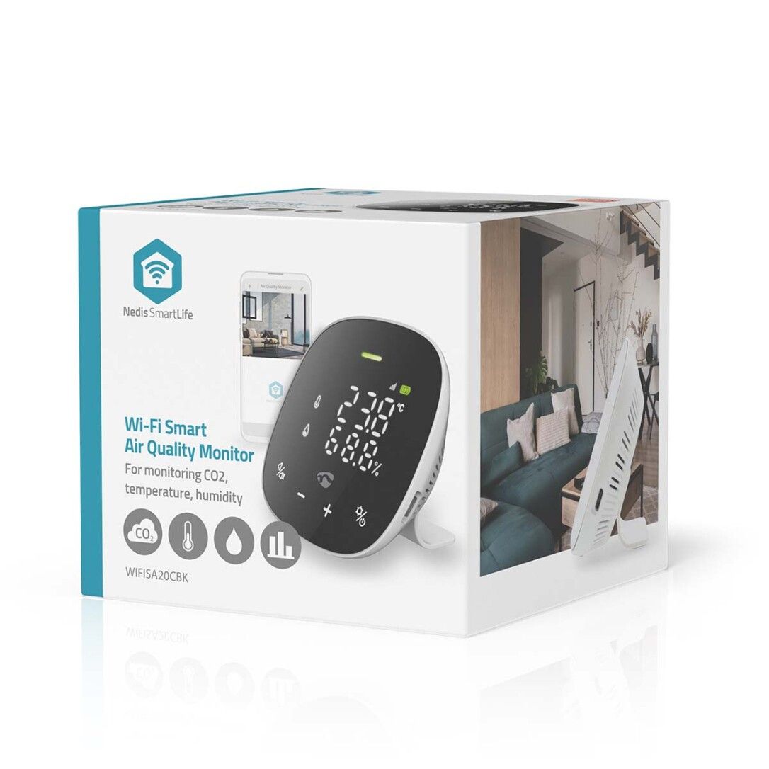 Nedis SmartLife Luftqualitätsmonitor / Wi-Fi / Display / Kohlendioxid (CO2) / Luftfeuchtigkeit / Te