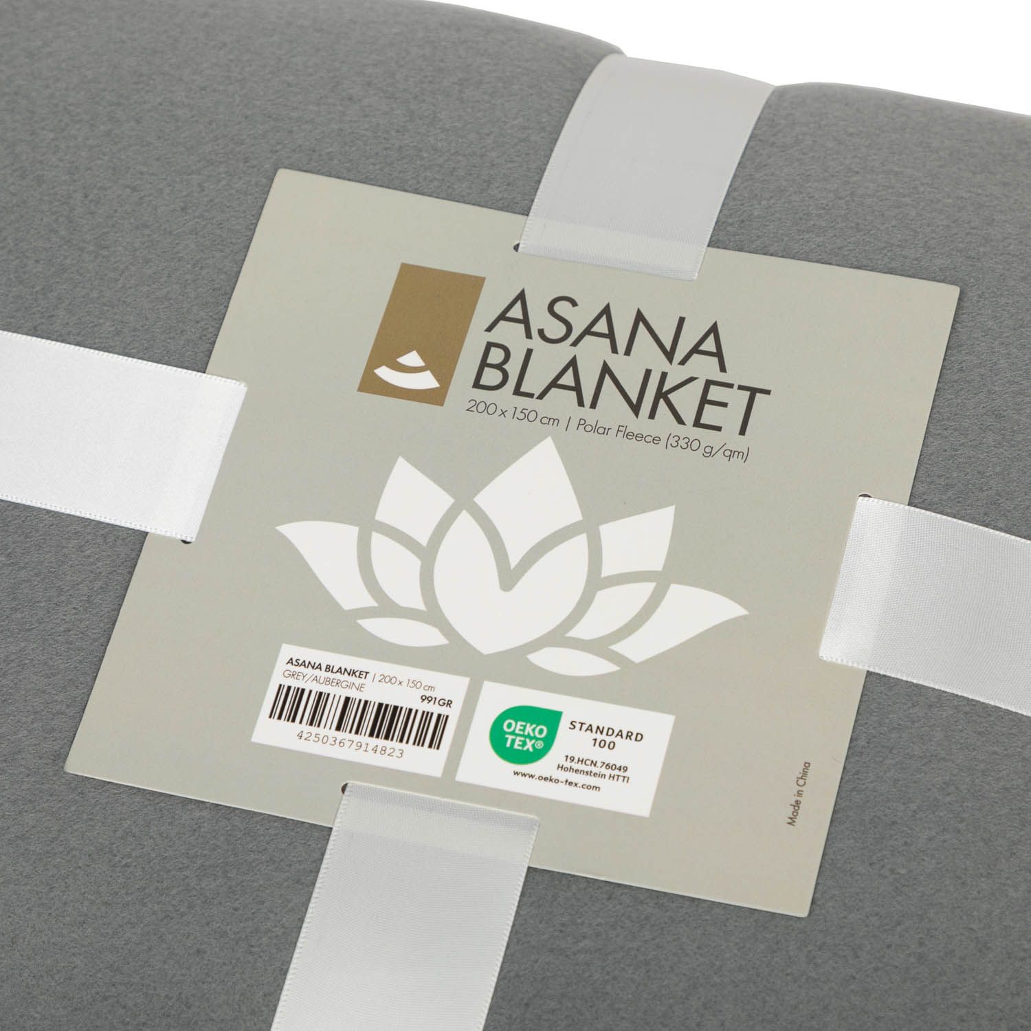 Yogadecke Asana Blanket, Fleece, GRAU mit farbigem Saum