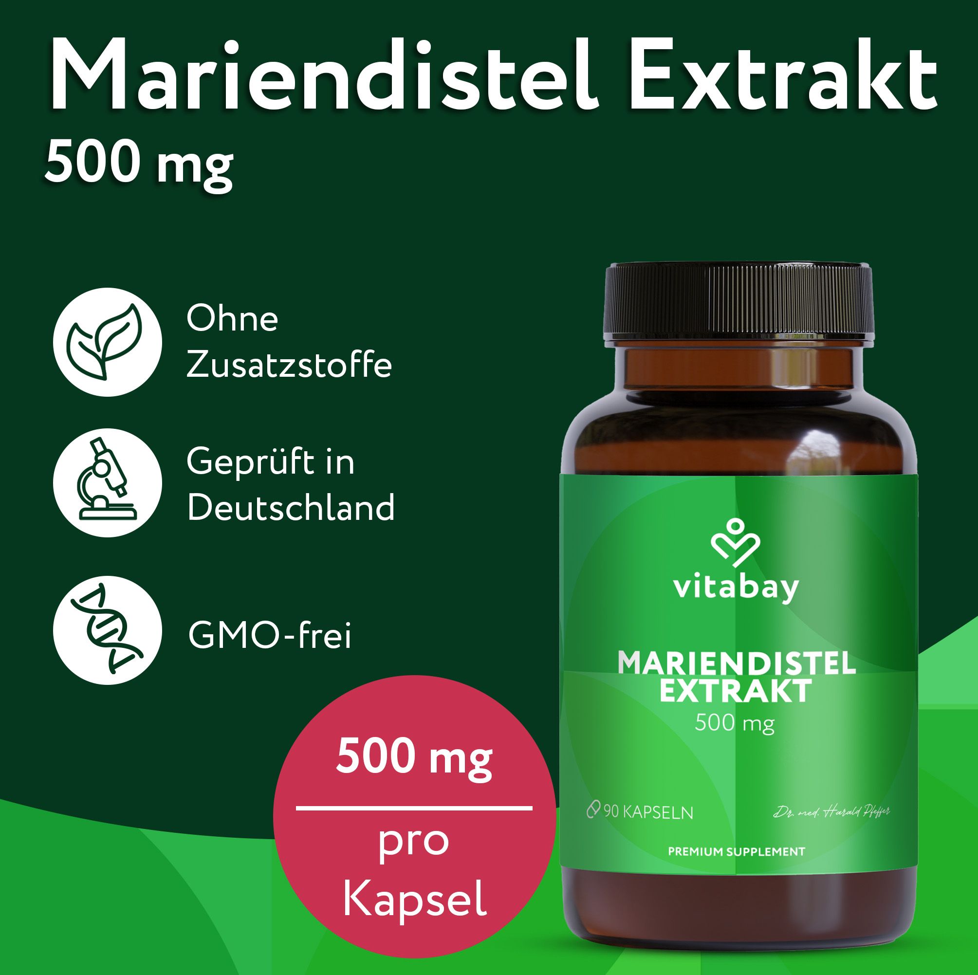 Vitabay Mariendistel Extrakt 500 mg Kapseln, geprüft in Deutschland, GMO-frei.